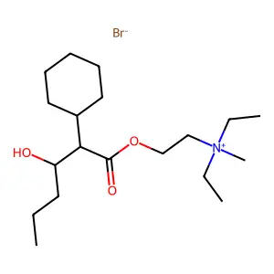 Diethyl(2-hydroxyethyl)methylammonium bromide alpha-(1-hydroxybutyl)cyclohexaneacetate structure