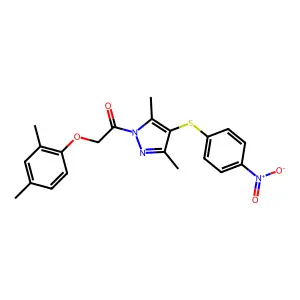 1-[3,5-dimethyl-4-(4-nitrophenyl)sulfanylpyrazol-1-yl]-2-(2,4-dimethylphenoxy)ethanone structure