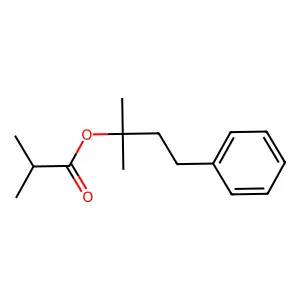 (2-methyl-4-phenylbutan-2-yl) 2-methylpropanoate structure