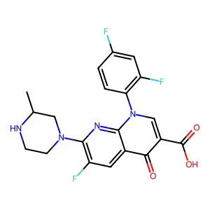 1-(2,4-difluorophenyl)-6-fluoro-7-(3-methylpiperazin-1-yl)-4-oxo-1,8-naphthyridine-3-carboxylic acid structure