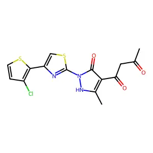 1-[2-[4-(3-chlorothiophen-2-yl)-1,3-thiazol-2-yl]-5-methyl-3-oxo-1H-pyrazol-4-yl]butane-1,3-dione structure