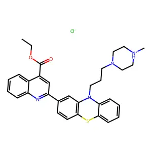 ethyl 2-[10-[3-(4-methylpiperazin-4-ium-1-yl)propyl]phenothiazin-2-yl]quinoline-4-carboxylate chloride structure
