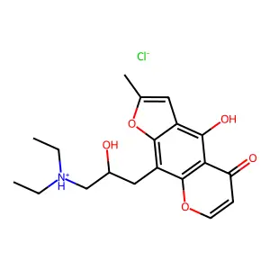 diethyl-[2-hydroxy-3-(4-hydroxy-2-methyl-5-oxofuro[3,2-g]chromen-9-yl)propyl]azanium chloride structure
