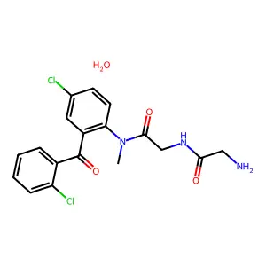 N-(Glycylglycyl)-N-methyl-2',5-dichloro-2-amino-benzophenone hydrate structure