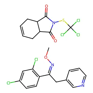 1-(2,4-dichlorophenyl)-N-methoxy-2-pyridin-3-ylethanimine;2-(trichloromethylsulfanyl)-3a,4,7,7a-tetrahydroisoindole-1,3-dione structure