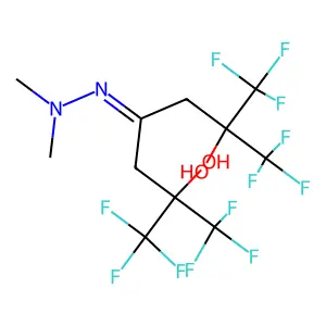 4-(dimethylhydrazinylidene)-1,1,1,7,7,7-hexafluoro-2,6-bis(trifluoromethyl)heptane-2,6-diol structure