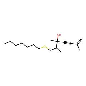 1-heptylsulfanyl-2,3,6-trimethylhept-6-en-4-yn-3-ol structure