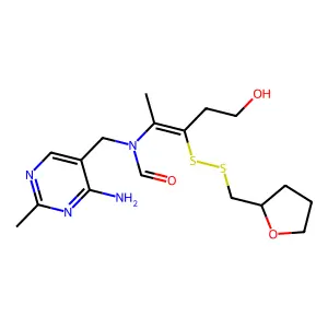 N-[(4-amino-2-methylpyrimidin-5-yl)methyl]-N-[5-hydroxy-3-(oxolan-2-ylmethyldisulfanyl)pent-2-en-2-yl]formamide structure