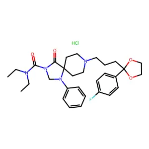 1,3,8-Triazaspiro(4,5)decane-3-carboxamide, N,N-diethyl-8-(3-(2-(p-fluorophenyl)-1,3-dioxolan-2-yl)propyl)-4-oxo-1-phenyl-, hydrochloride structure