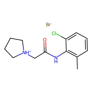 N-(2-chloro-6-methylphenyl)-2-pyrrolidin-1-ium-1-ylacetamide bromide structure