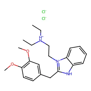 2-[2-[(3,4-dimethoxyphenyl)methyl]-3H-benzimidazol-1-ium-1-yl]ethyl-diethylazanium dichloride structure