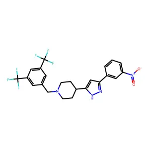 1-[[3,5-bis(trifluoromethyl)phenyl]methyl]-4-[3-(3-nitrophenyl)-1H-pyrazol-5-yl]piperidine structure