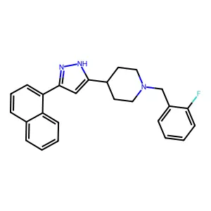 1-[(2-fluorophenyl)methyl]-4-(3-naphthalen-1-yl-1H-pyrazol-5-yl)piperidine structure