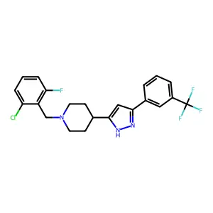 1-[(2-chloro-6-fluorophenyl)methyl]-4-[3-[3-(trifluoromethyl)phenyl]-1H-pyrazol-5-yl]piperidine structure