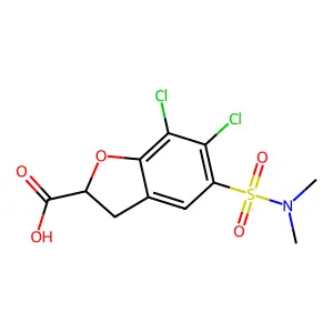 6,7-dichloro-5-(dimethylsulfamoyl)-2,3-dihydro-1-benzofuran-2-carboxylic acid structure