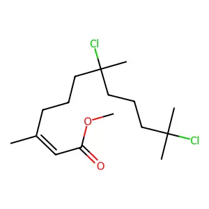 methyl-3,7,11-trimethyl-7,11-dichloro-2-dodecenoate structure