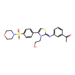 1-[3-[[3-(2-hydroxyethyl)-4-(4-morpholin-4-ylsulfonylphenyl)-1,3-thiazol-2-ylidene]amino]phenyl]ethanone structure