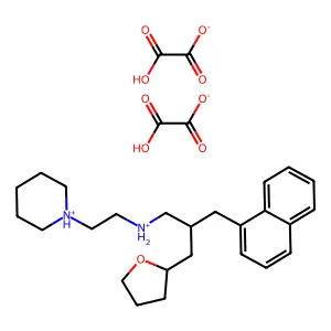 bis(2-hydroxy-2-oxoacetate)[2-(naphthalen-1-ylmethyl)-3-(oxolan-2-yl)propyl]-(2-piperidin-1-ium-1-ylethyl)azanium structure