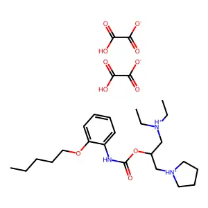 diethyl-[2-[(2-pentoxyphenyl)carbamoyloxy]-3-pyrrolidin-1-ium-1-yl-propyl]ammonium 2-hydroxy-2-oxo-acetate structure