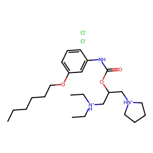 1-[3-(diethylammonio)-2-({[3-(hexyloxy)phenyl]carbamoyl}oxy)propyl]pyrrolidinium dichloride structure