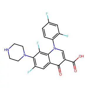 1-(2,4-difluorophenyl)-6,8-difluoro-4-oxo-7-piperazin-1-ylquinoline-3-carboxylic acid structure