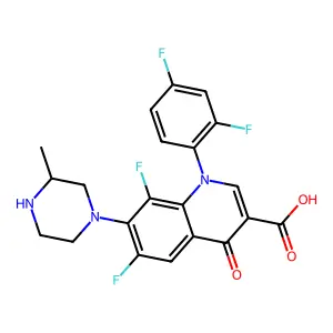 1-(2,4-difluorophenyl)-6,8-difluoro-7-(3-methylpiperazin-1-yl)-4-oxoquinoline-3-carboxylic acid structure