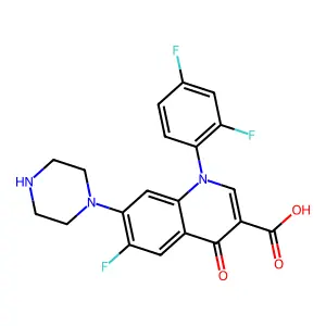 1-(2,4-difluorophenyl)-6-fluoro-4-oxo-7-piperazin-1-ylquinoline-3-carboxylic acid structure