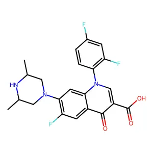 1-(2,4-difluorophenyl)-7-(3,5-dimethylpiperazin-1-yl)-6-fluoro-4-oxoquinoline-3-carboxylic acid structure