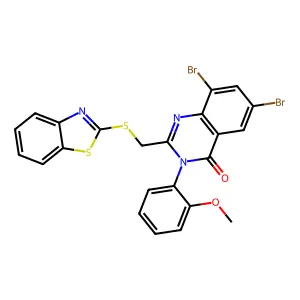 2-(1,3-benzothiazol-2-ylsulfanylmethyl)-6,8-dibromo-3-(2-methoxyphenyl)quinazolin-4-one structure