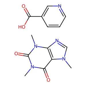 1,3,7-trimethyl-2,3,6,7-tetrahydro-1H-purine-2,6-dione; pyridine-3-carboxylic acid structure