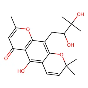 10-(2,3-dihydroxy-3-methylbutyl)-5-hydroxy-2,2,8-trimethylpyrano[3,2-g]chromen-6-one structure