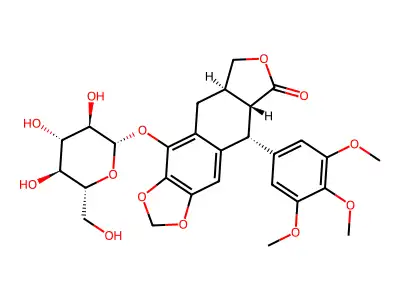 4-[3,4,5-trihydroxy-6-(hydroxymethyl)oxan-2-yl]oxy-9-(3,4,5-trimethoxyphenyl)-5a,6,8a,9-tetrahydro-5H-[2]benzouro[6,5-][1,3]benzodioxol-8-one structure