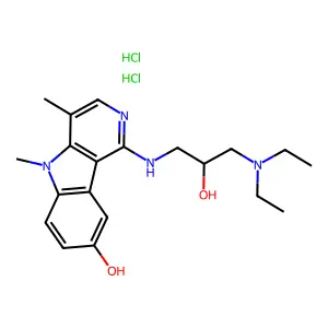 1-[[3-(diethylamino)-2-hydroxypropyl]amino]-4,5-dimethylpyrido[4,3-b]indol-8-ol;dihydrochloride structure