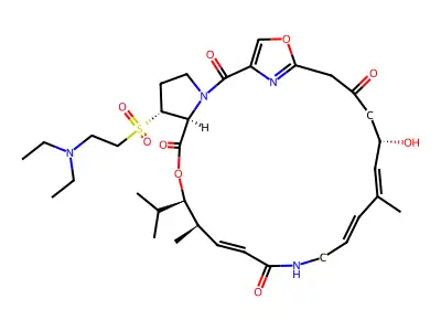 (3R,4R,5E,10E,12E,14S,26R,26aS)-26-[[2-(diethylamino)ethyl]sulfonyl]-8,9,14,15,24,25,26,26a- octahydro-14-hydroxy-3-isopropyl-4,12-dimethyl-3H-21,18-nitrilo-1H,22H-pyrrolo[2,1-c][1,8,4,19]-dioxadiazac structure