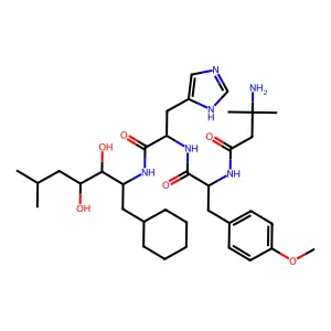 3-amino-N-[(2S)-1-[[(2S)-1-[[(2S,3R,4S)-1-cyclohexyl-3,4-dihydroxy-6-methylheptan-2-yl]amino]-3-(1H-imidazol-5-yl)-1-oxopropan-2-yl]amino]-3-(4-methoxyphenyl)-1-oxopropan-2-yl]-3-methylbutanamide structure