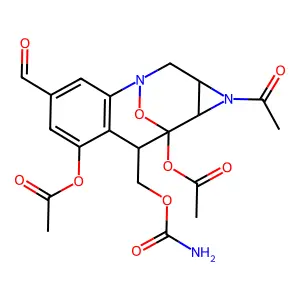 [11-acetyl-9-acetyloxy-8-(carbamoyloxymethyl)-4-formyl-14-oxa-1,11-diazatetracyclo[7.4.1.02,7.010,12]tetradeca-2(7),3,5-trien-6-yl] acetate structure