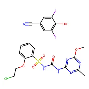 1-[2-(2-chloroethoxy)phenyl]sulfonyl-3-(4-methoxy-6-methyl-1,3,5-triazin-2-yl)urea;4-hydroxy-3,5-diiodobenzonitrile structure