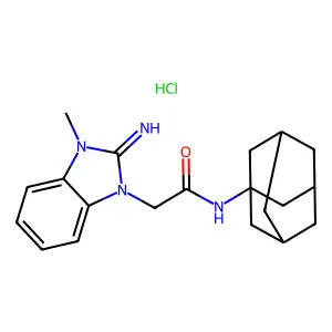 N-(1-adamantyl)-2-(2-imino-3-methylbenzimidazol-1-yl)acetamidehydrochloride structure