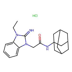 N-(1-adamantyl)-2-(3-ethyl-2-iminobenzimidazol-1-yl)acetamidehydrochloride structure