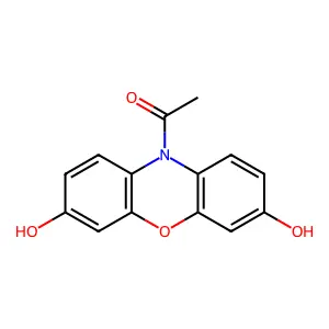 1-(3,7-dihydroxyphenoxazin-10-yl)ethanone structure