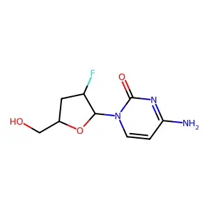 4-amino-1-[(2R,3S,5S)-3-fluoro-5-(hydroxymethyl)oxolan-2-yl]pyrimidin-2-one structure