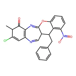 13-benzyl-9-chloro-8-methyl-1-nitro-12a,13-dihydro-8H-chromeno[2,3-b][1,5]benzodiazepin-7-one structure
