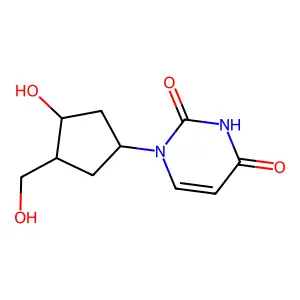 1-[(1R,3S,4R)-3-hydroxy-4-(hydroxymethyl)cyclopentyl]pyrimidine-2,4-dione structure