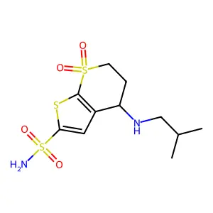 (4S)-4-(2-methylpropylamino)-7,7-dioxo-5,6-dihydro-4H-thieno[2,3-b]thiopyran-2-sulfonamide structure