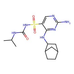 1-[2-amino-4-(2-bicyclo[2.2.1]heptanylamino)pyrimidin-5-yl]sulfonyl-3-propan-2-ylurea structure