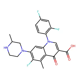 1-(2,4-difluorophenyl)-6-fluoro-5-methyl-7-(3-methylpiperazin-1-yl)-4-oxoquinoline-3-carboxylic acid structure