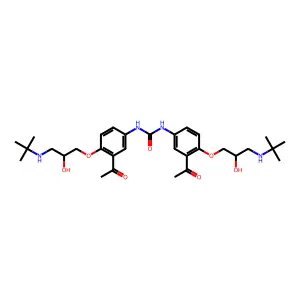 1,3-bis[3-acetyl-4-[3-(tert-butylamino)-2-hydroxypropoxy]phenyl]urea structure