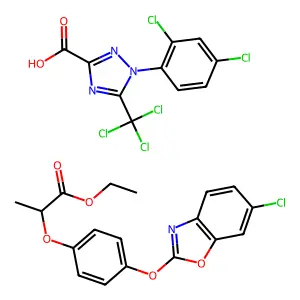 1-(2,4-dichlorophenyl)-5-(trichloromethyl)-1,2,4-triazole-3-carboxylic acid;ethyl 2-[4-[(6-chloro-1,3-benzoxazol-2-yl)oxy]phenoxy]propanoate structure