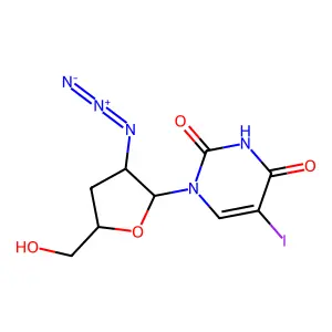 1-[(2R,3R,5S)-3-azido-5-(hydroxymethyl)oxolan-2-yl]-5-iodopyrimidine-2,4-dione structure