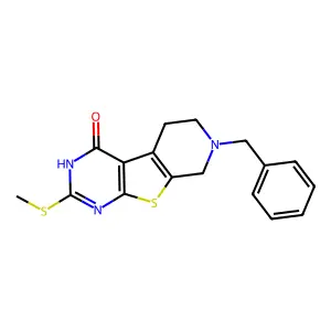 11-benzyl-5-methylsulfanyl-8-thia-4,6,11-triazatricyclo[7.4.0.02,7]trideca-1(9),2(7),5-trien-3-one structure